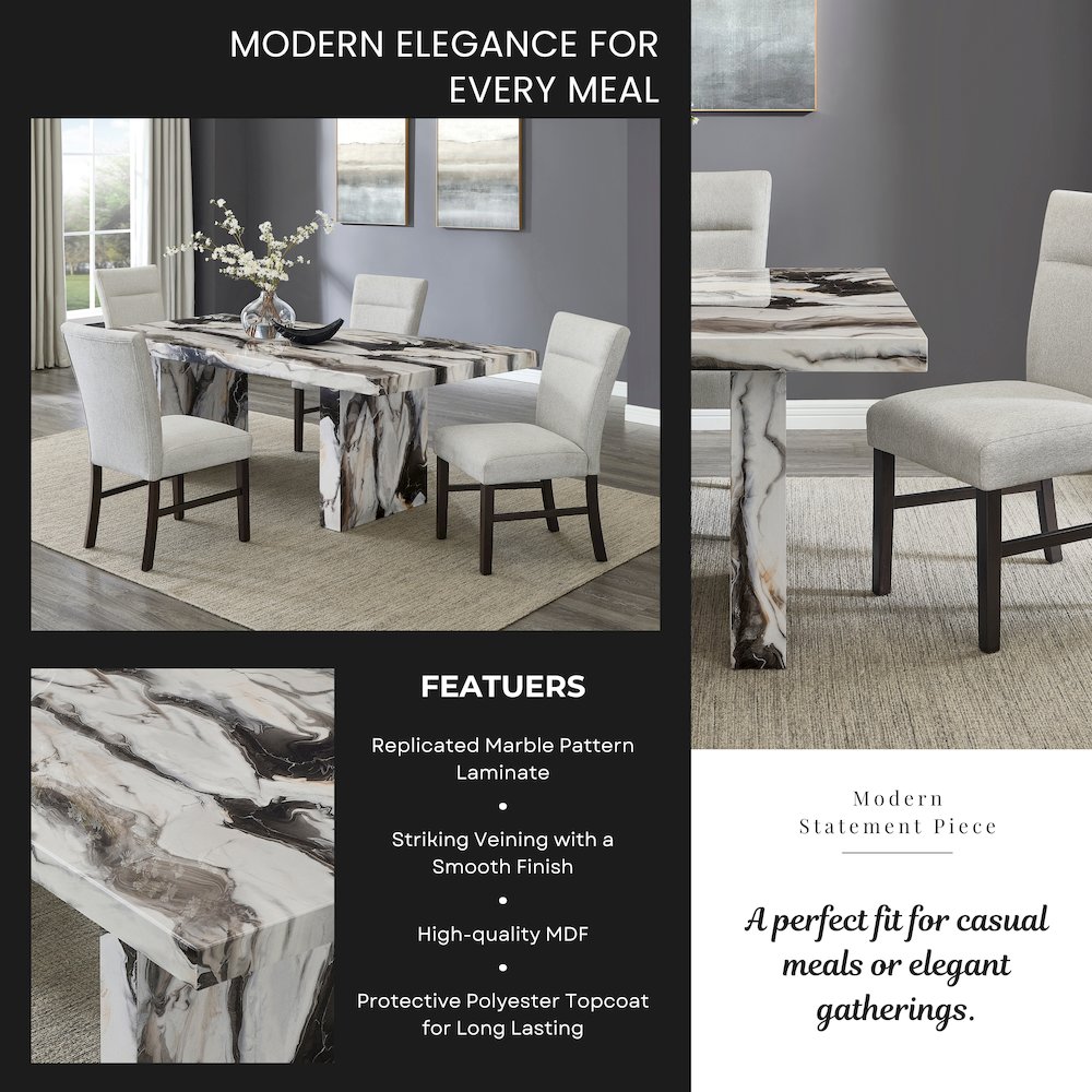 Cavira Modern Faux Marble Dining Table with 4 Chairs. Picture 7