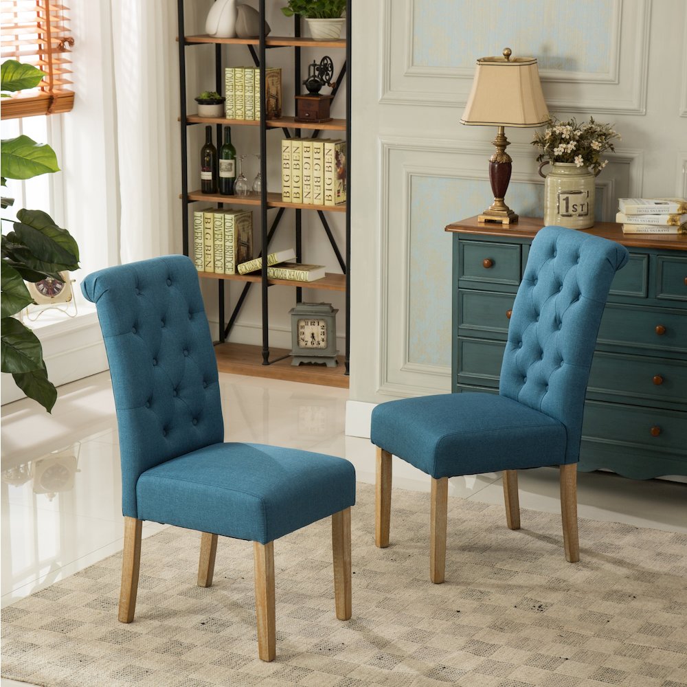 Habit Blue Solid Wood Tufted Parsons Dining Chair ,Set of 2. Picture 3