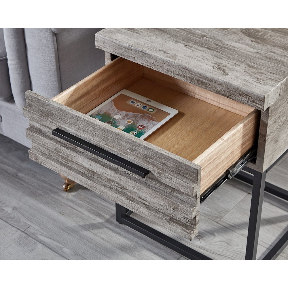 3-Piece Upholstered Bedroom Set, Tufted Wingback Bed, 2Gray Nightstands, King. Picture 9