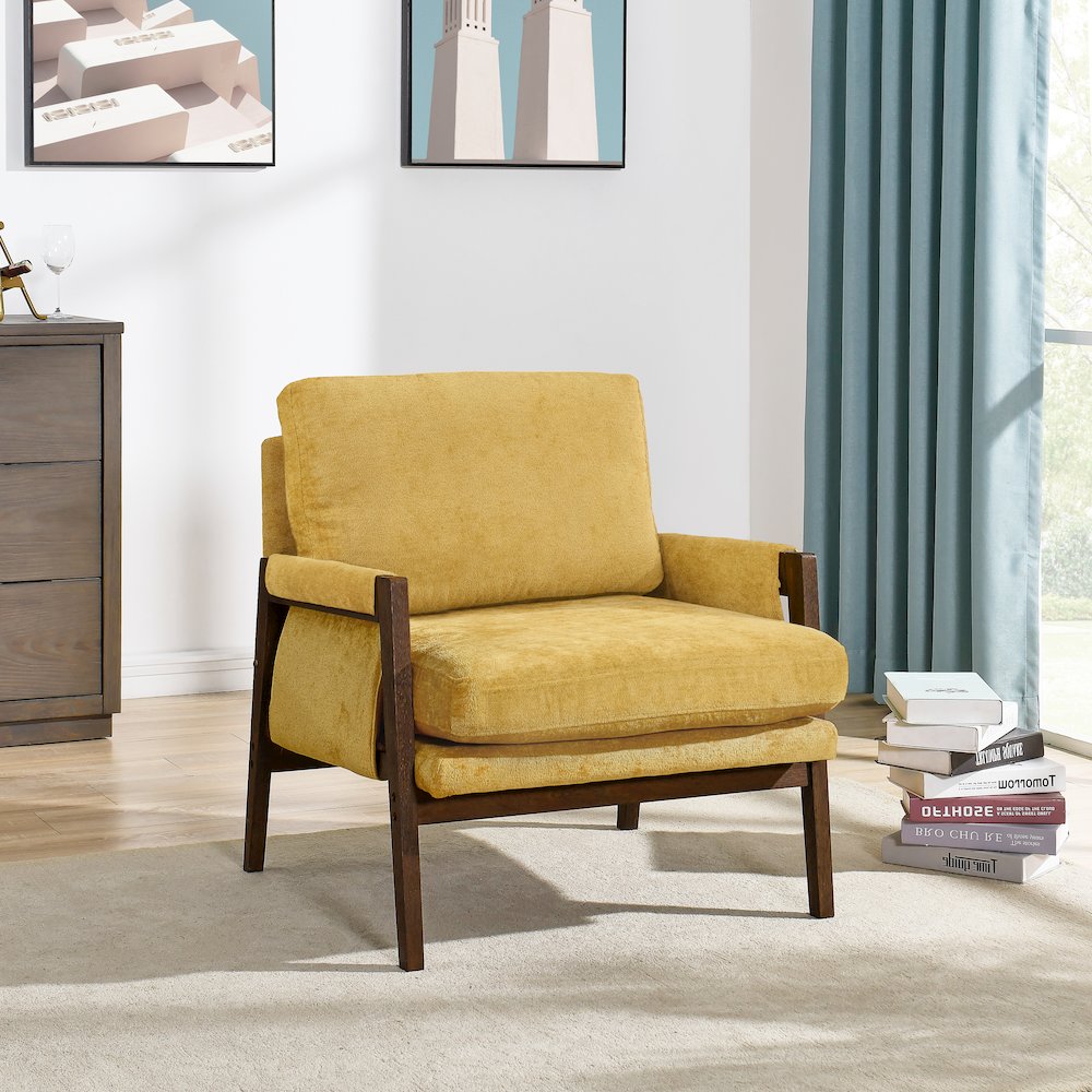 Kelly Mid-Century Modern Velvet Accent Armchair, Yellow. Picture 5