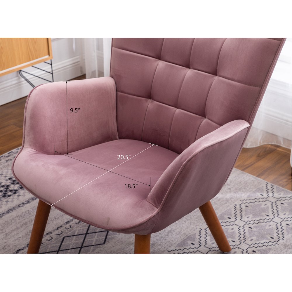 Leiria Contemporary Silky Velvet Tufted Accent Chair with Ottoman, Mauve. Picture 16