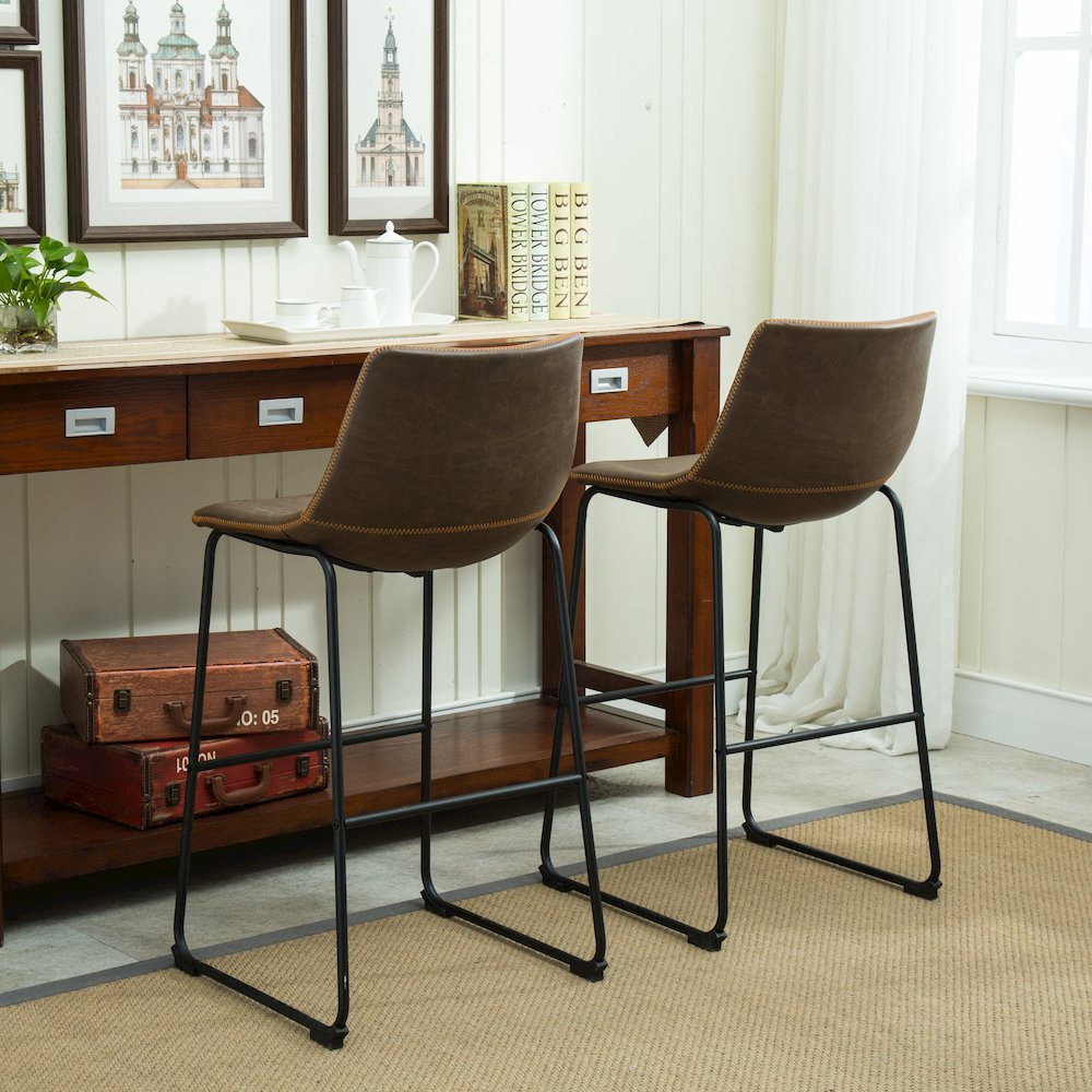 Lotusville Vintage PU Leather Barstools, Antique Brown, Set of 2. Picture 4