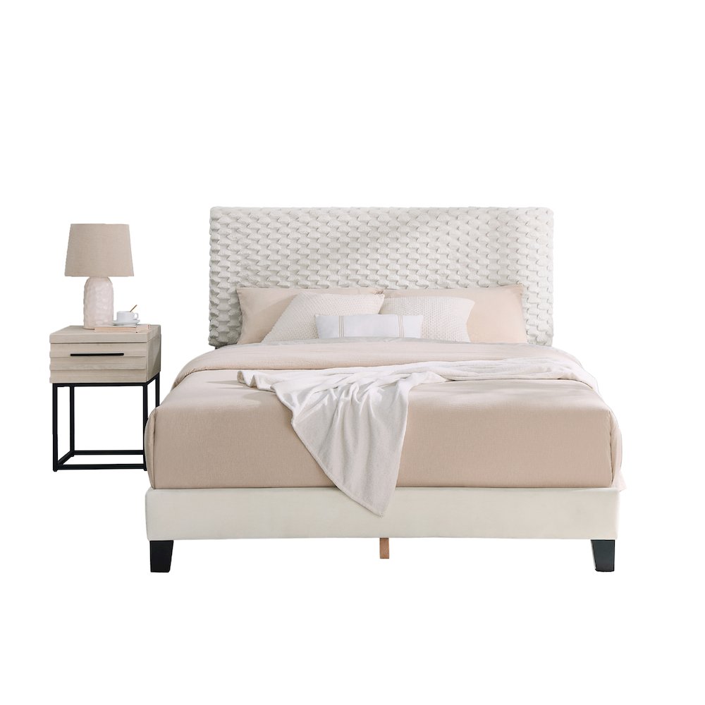 Findlay 2-Piece Bedroom Set, Plush 3D Upholstered Bed with Nightstand, Queen. Picture 1