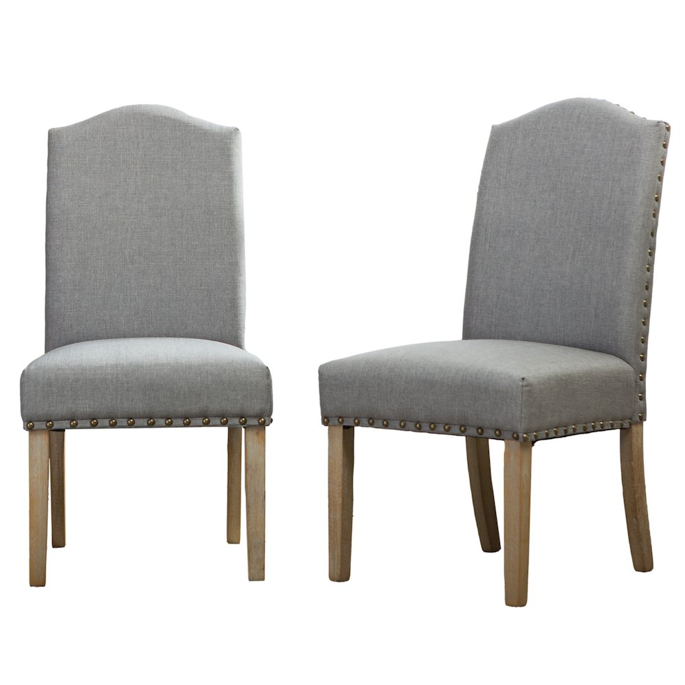 Mod Urban Style Solid Wood Nailhead Gray Fabric Padded Parson Chair, Set of 2. Picture 1