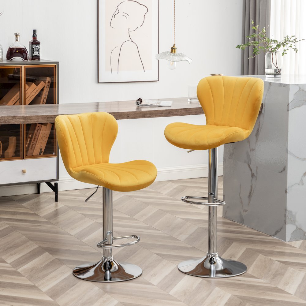 Ellston Upholstered Adjustable Swivel Barstools in Yellow, Set of 2. Picture 2