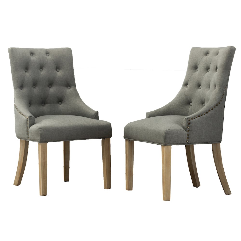 Luna Gray Button Tufted Solid Wood Wingback Chairs with Nail Heads Set of 2. Picture 1