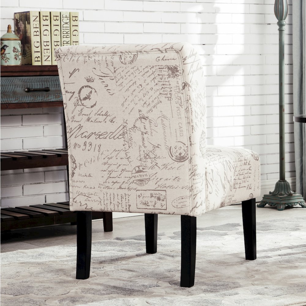 Capa English Letter Print Fabric Armless Contemporary Accent Chair. Picture 3