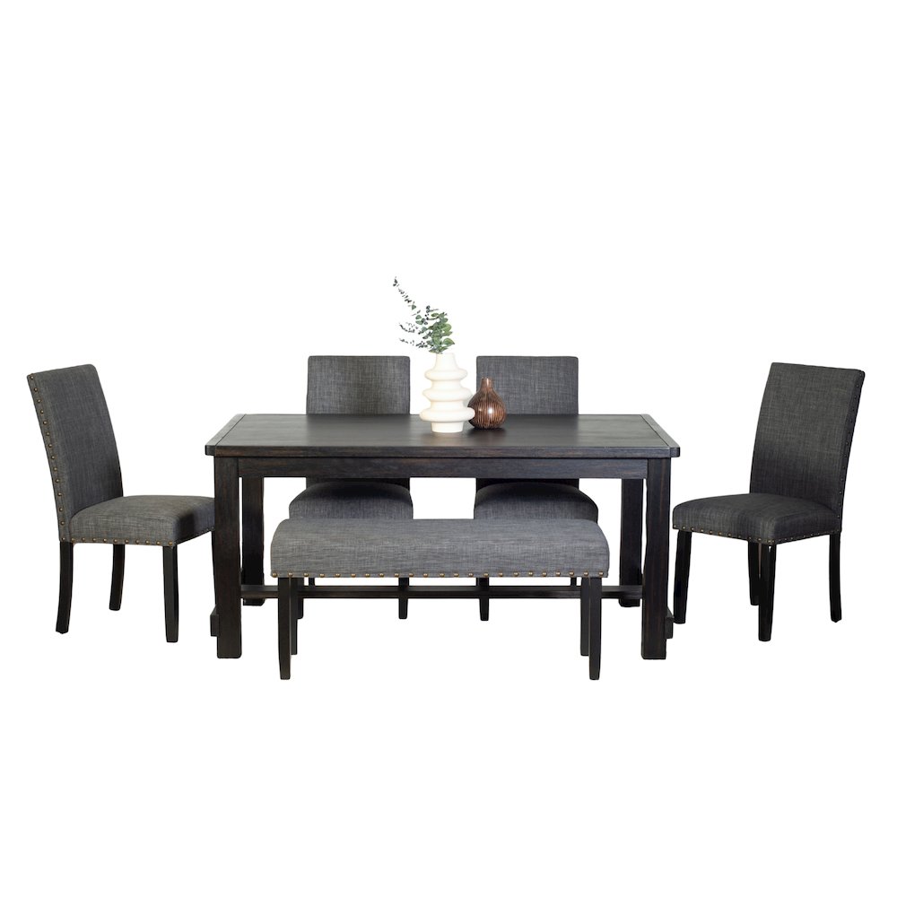 6-Piece Dining Set, Dining Table with 4 Stylish Chairs and a Bench, Gray. Picture 1