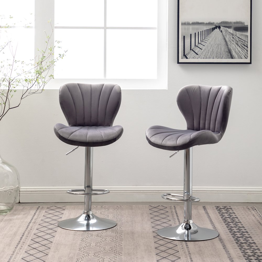 Ellston Upholstered Adjustable Swivel Barstools in Gray, Set of 2. Picture 4
