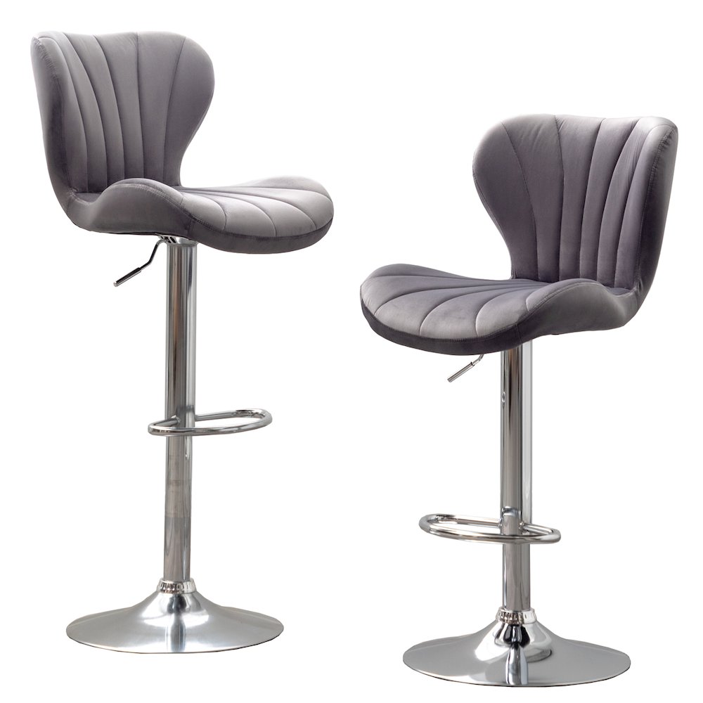 Ellston Upholstered Adjustable Swivel Barstools in Gray, Set of 2. Picture 1