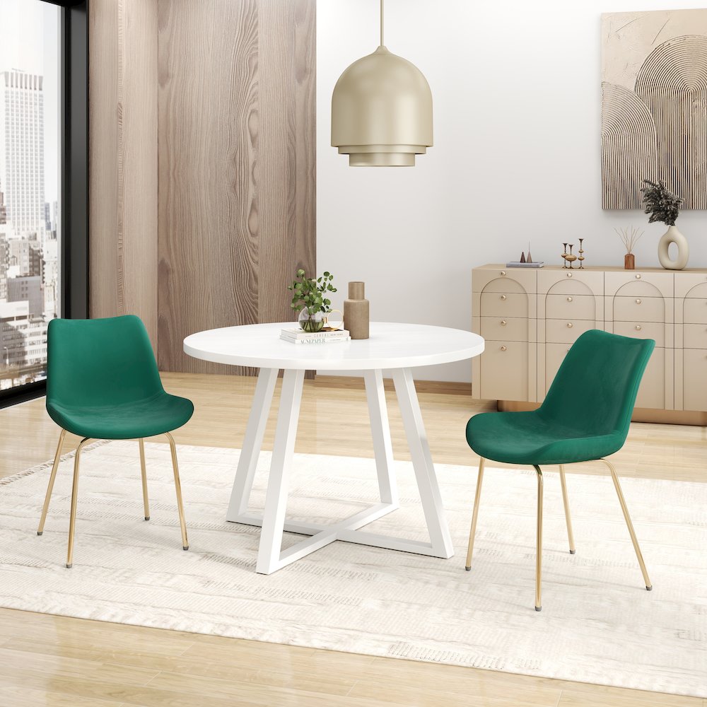 Avant 3-Piece Round Dining Set, Trestle Dining Table with 2 Side Chairs, Green. Picture 3