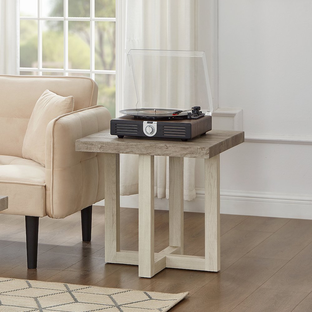 Luno Contemporary End Table, Weathered Gray and Beige. Picture 2