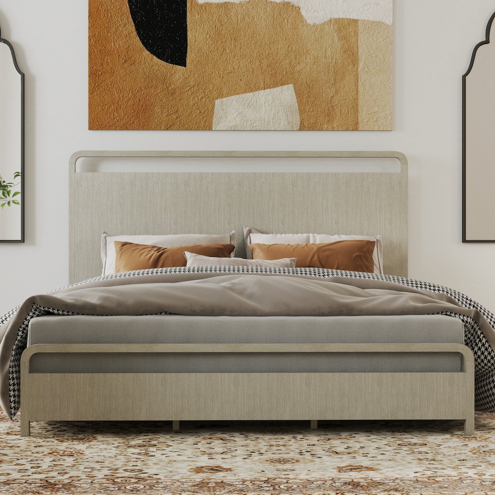 Tavari Wood Panel Bed, Light Gray Finish, King. Picture 2