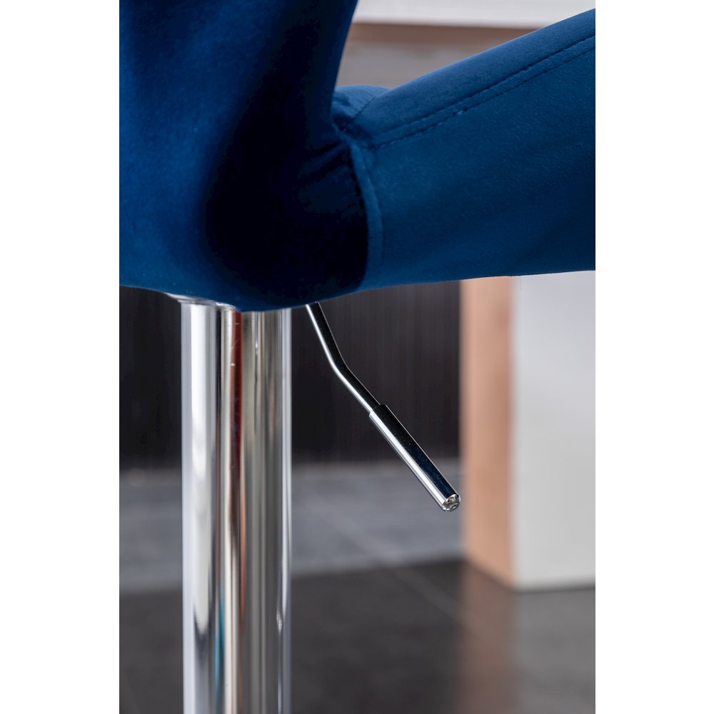 Breni Velvet Diamond Tufted Swivel Adjustable Height Barstool, Set of 2, Blue. Picture 10