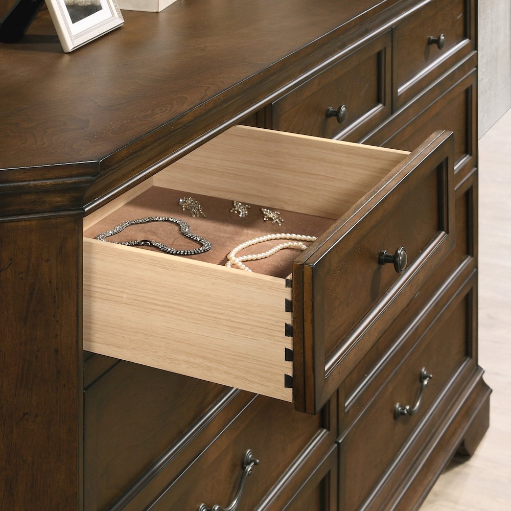 Maderne Traditional Wood 9-Drawer Dresser, Antique Walnut Finish. Picture 6