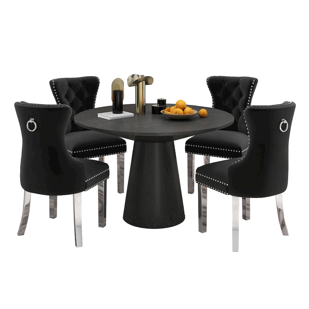 Vogel 5-Piece Round Dining Set, Pedestal Dining Table with 4 Chairs, Black. Picture 1