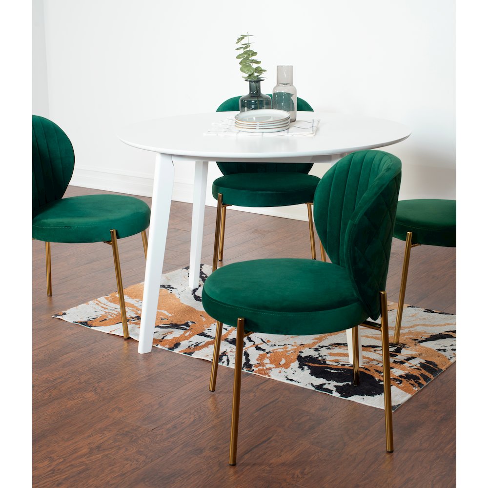 Amoa 5-Pc Dining Set, White Round Dining Table with 4 Chairs, Green. Picture 3