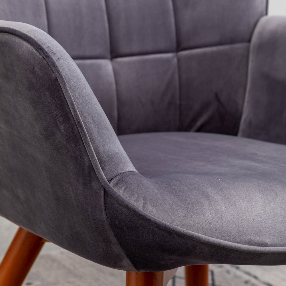 Leiria Contemporary Silky Velvet Tufted Accent Chair with Ottoman, Gray. Picture 11