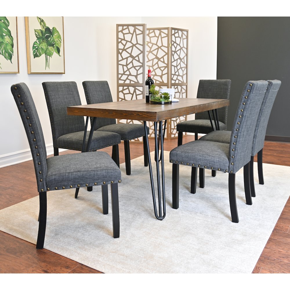 Amisos 7-Pc Dining Set, Hairpin Dining Table with 6 Chairs, Gray. Picture 3