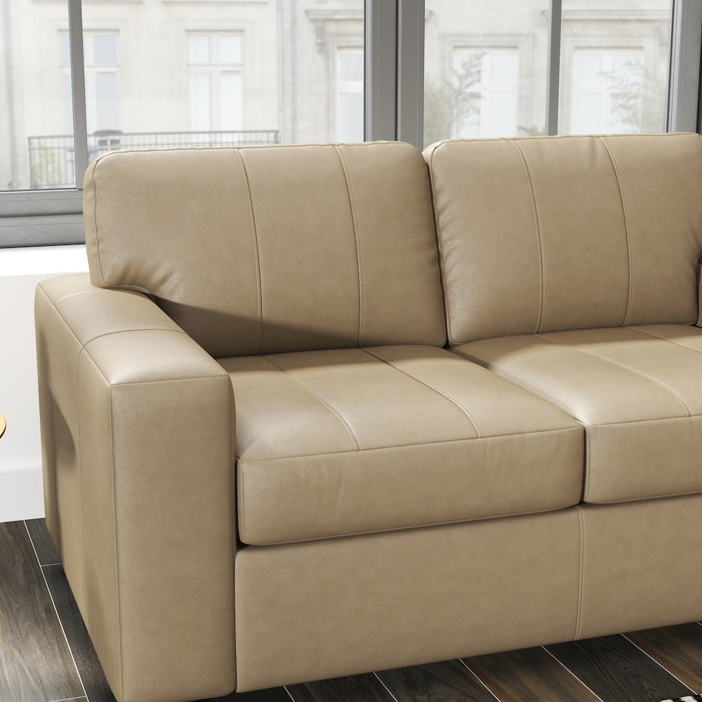 Sakan Leather Upholstered Loveseat, Beige. Picture 6