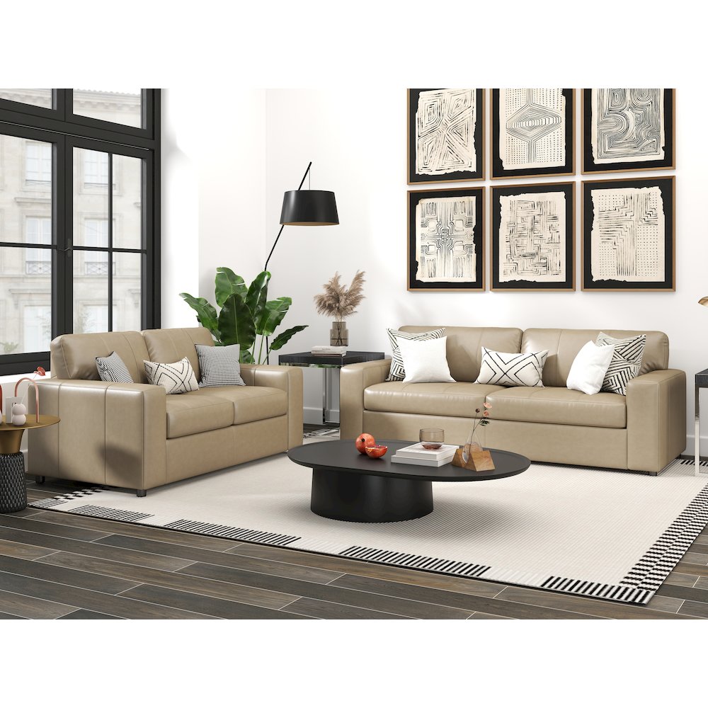 Sakan Leather Upholstered 2-Piece Living Room Set, Sofa and Loveseat, Beige. Picture 2