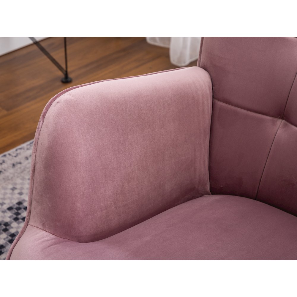 Leiria Contemporary Silky Velvet Tufted Accent Chair with Ottoman, Mauve. Picture 14