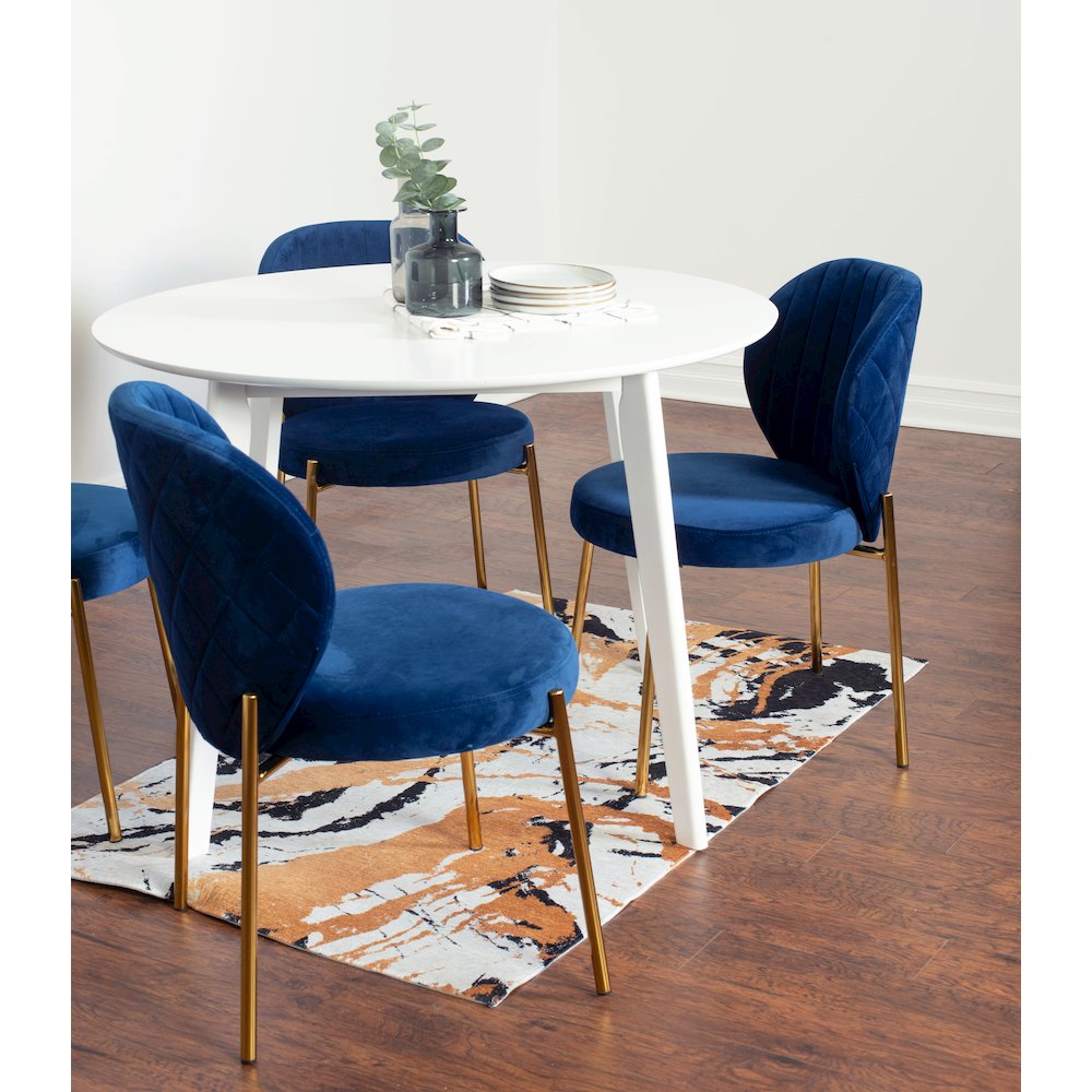 Amoa Contemporary 5-Pc Dining Set, White Round Dining Table with 4 Chairs, Blue. Picture 3