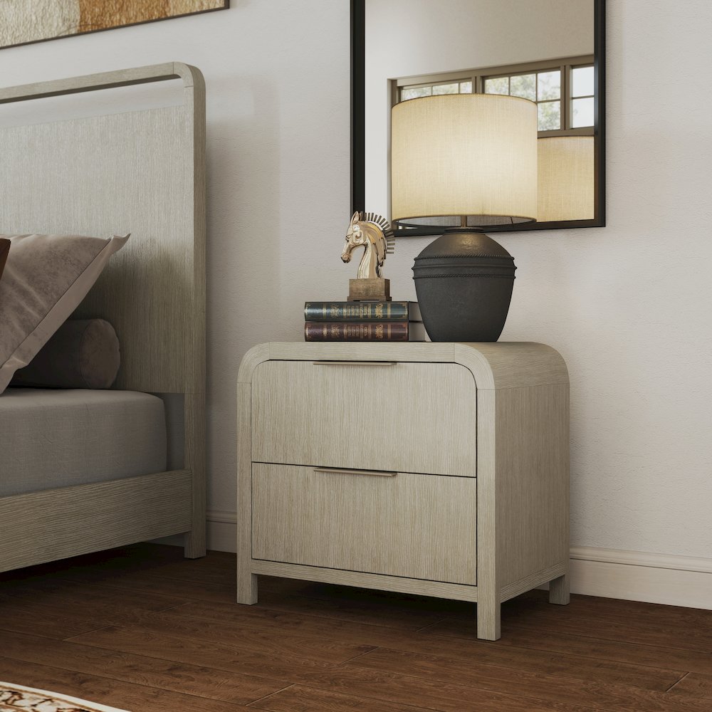 Tavari Contemporary 2-Drawer Wood Nightstand, Light Gray. Picture 5