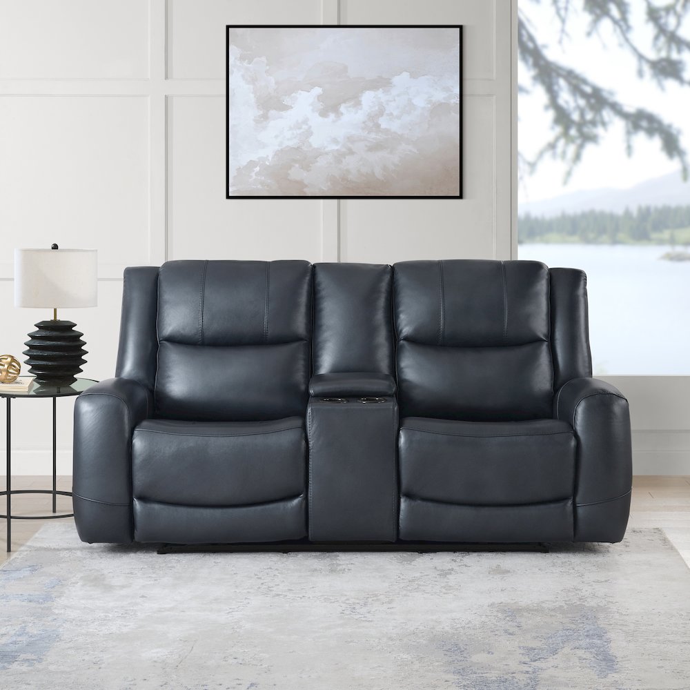 Cozura Leather Power Recling Sofa and Loveseat, Chesapeake Blue. Picture 6