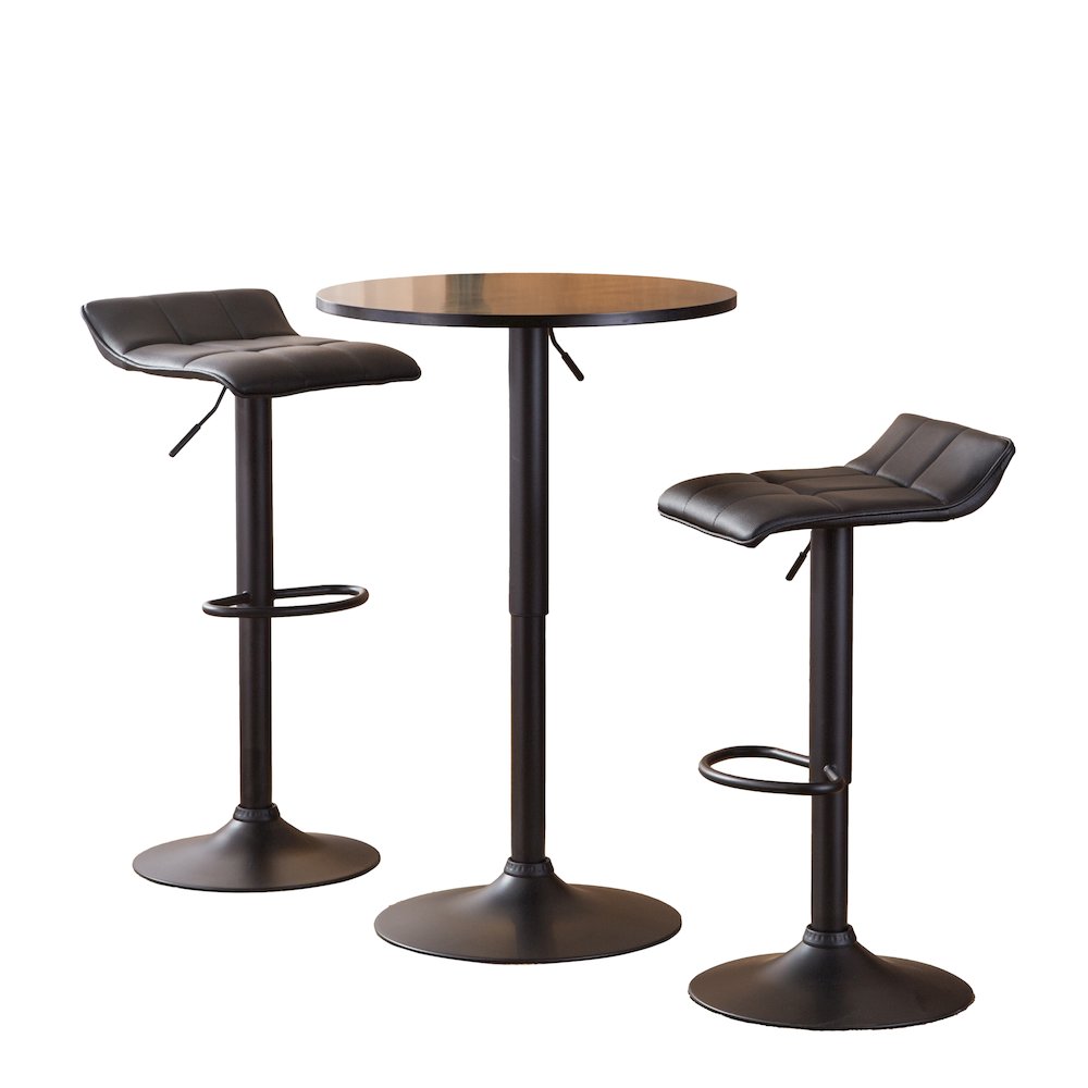 Belham Round Adjustable Bar Table and 2 Swivel Adjustable Bar Stools, Black. Picture 11
