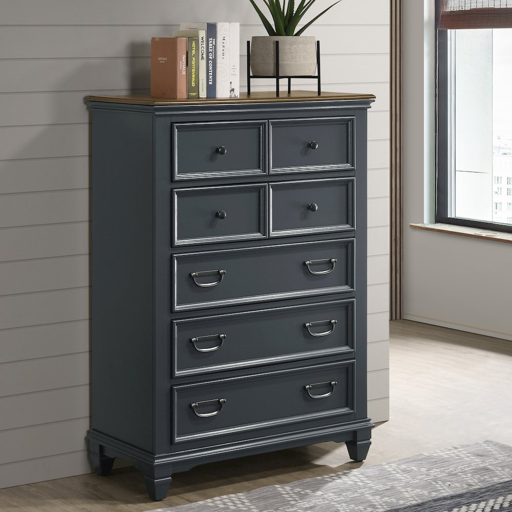 Clelane Wood 5-Drawer Chest, Slate Blue. Picture 2
