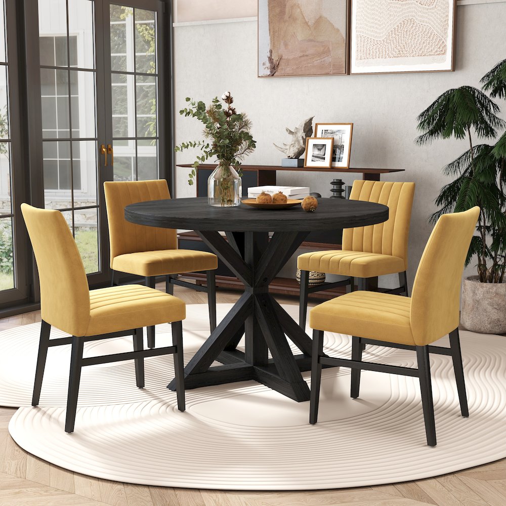 Walton 5-Piece Round Dining Set, Cross-Buck Table. Picture 2
