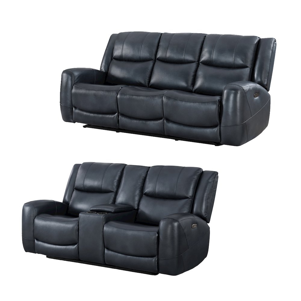 Cozura Leather Power Recling Sofa and Loveseat, Chesapeake Blue. Picture 1