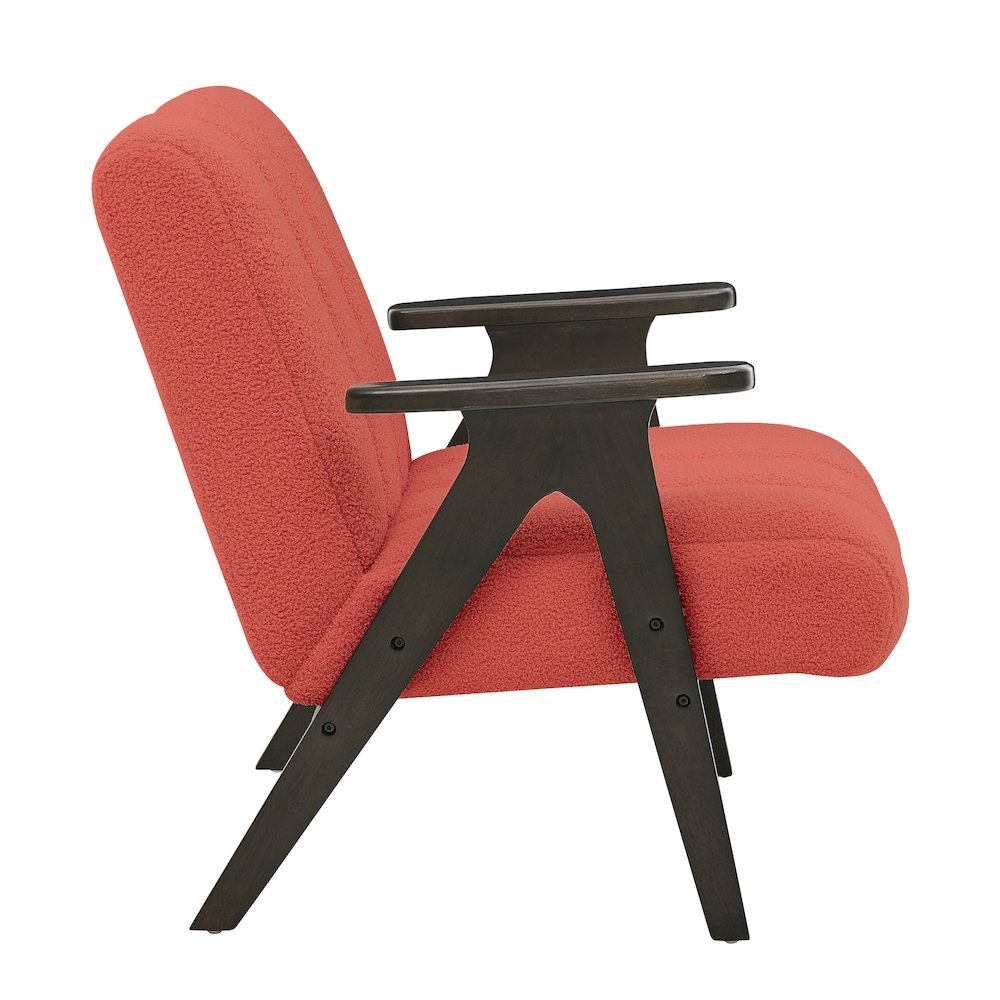 Rella Modern Teddy Sherpa Accent Chair with Espresso Wood Frame, Coral. Picture 5
