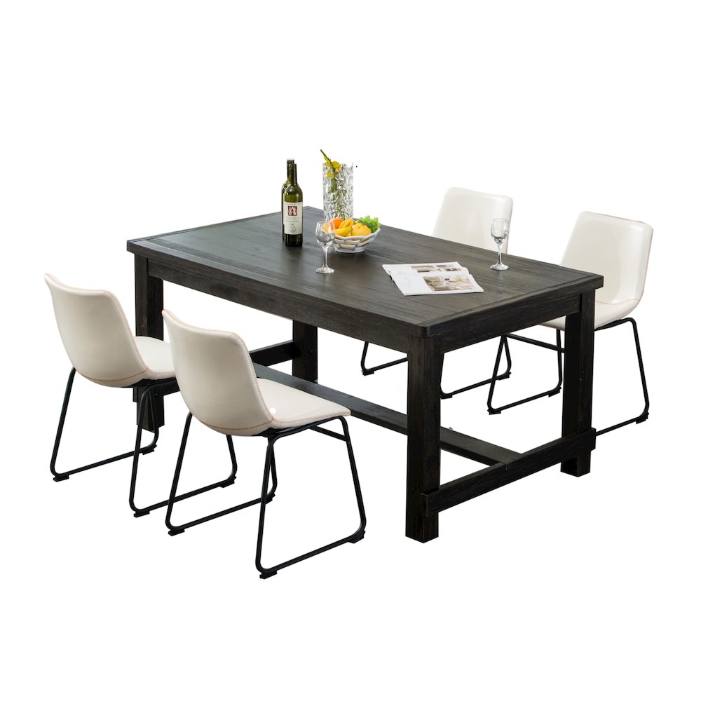 Lotusville Antique Wood Finished Dining Set: Table and Four Chairs, White. Picture 1