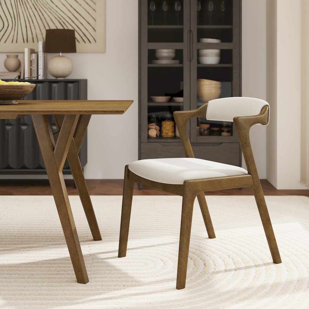Modern 7-Piece Dining Set, Walnut Finished Dining Table with 6 Brown Chairs. Picture 10