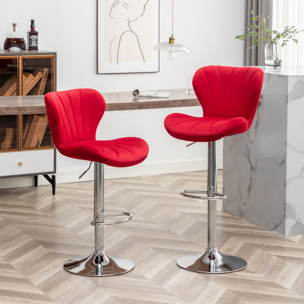 Ellston Upholstered Adjustable Swivel Barstools in Red, Set of 2. Picture 2