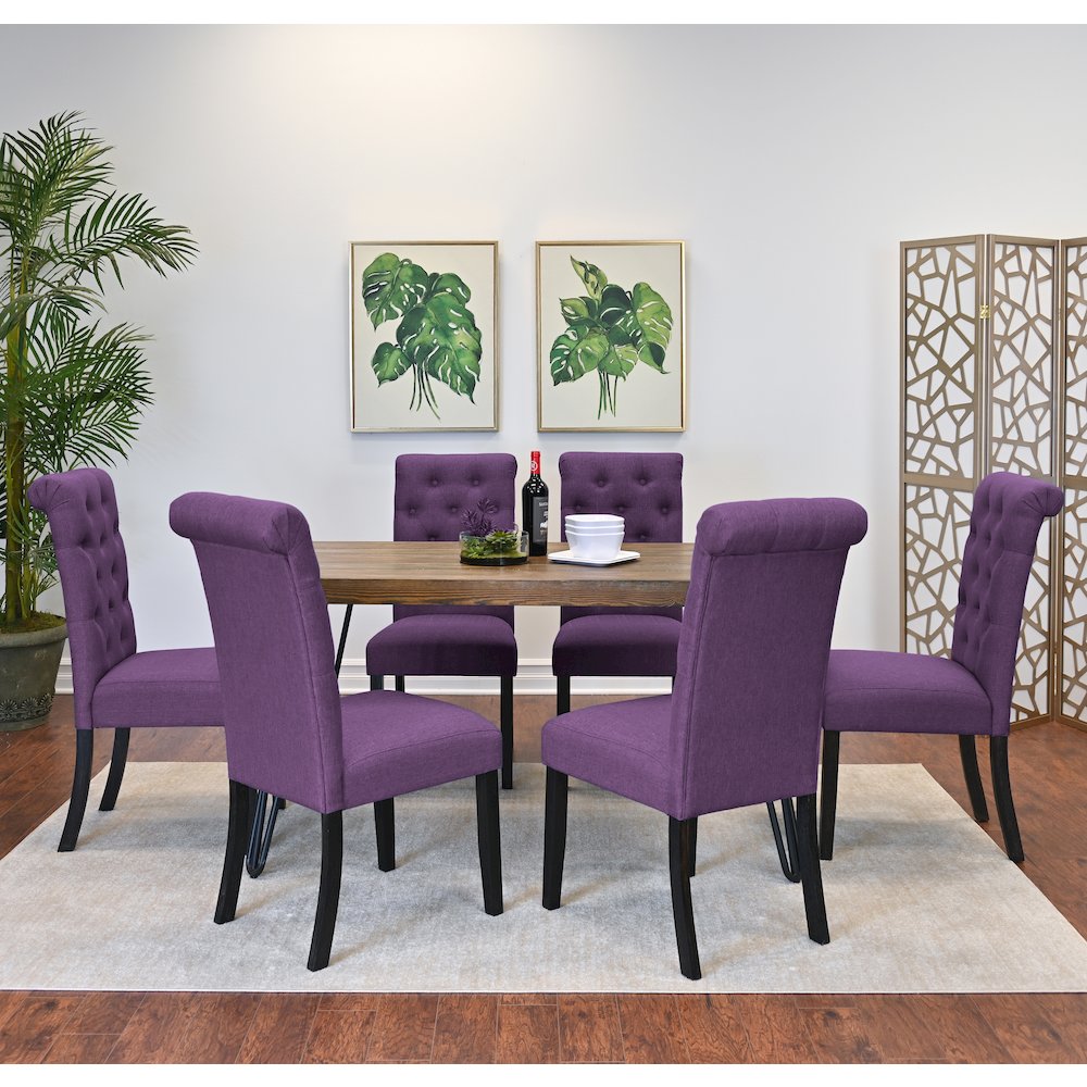 Ashford 7-Pc Dining Set, Hairpin Dining Table with 6 Chairs, Purple. Picture 2
