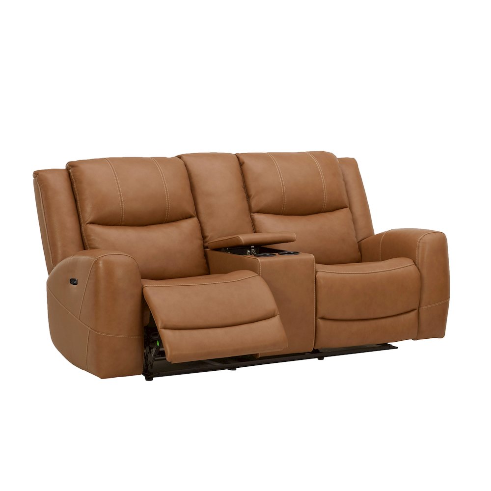 Cozura Leather Power Dual Recling Loveseat with Console, Silverado Butternut. Picture 1