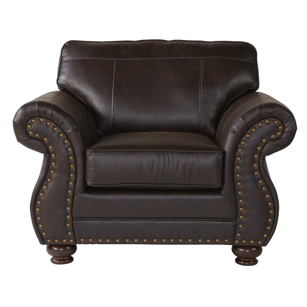 Leinster Faux Leather Nailhead Sofa, Loveseat, and Chair Set in Espresso. Picture 5