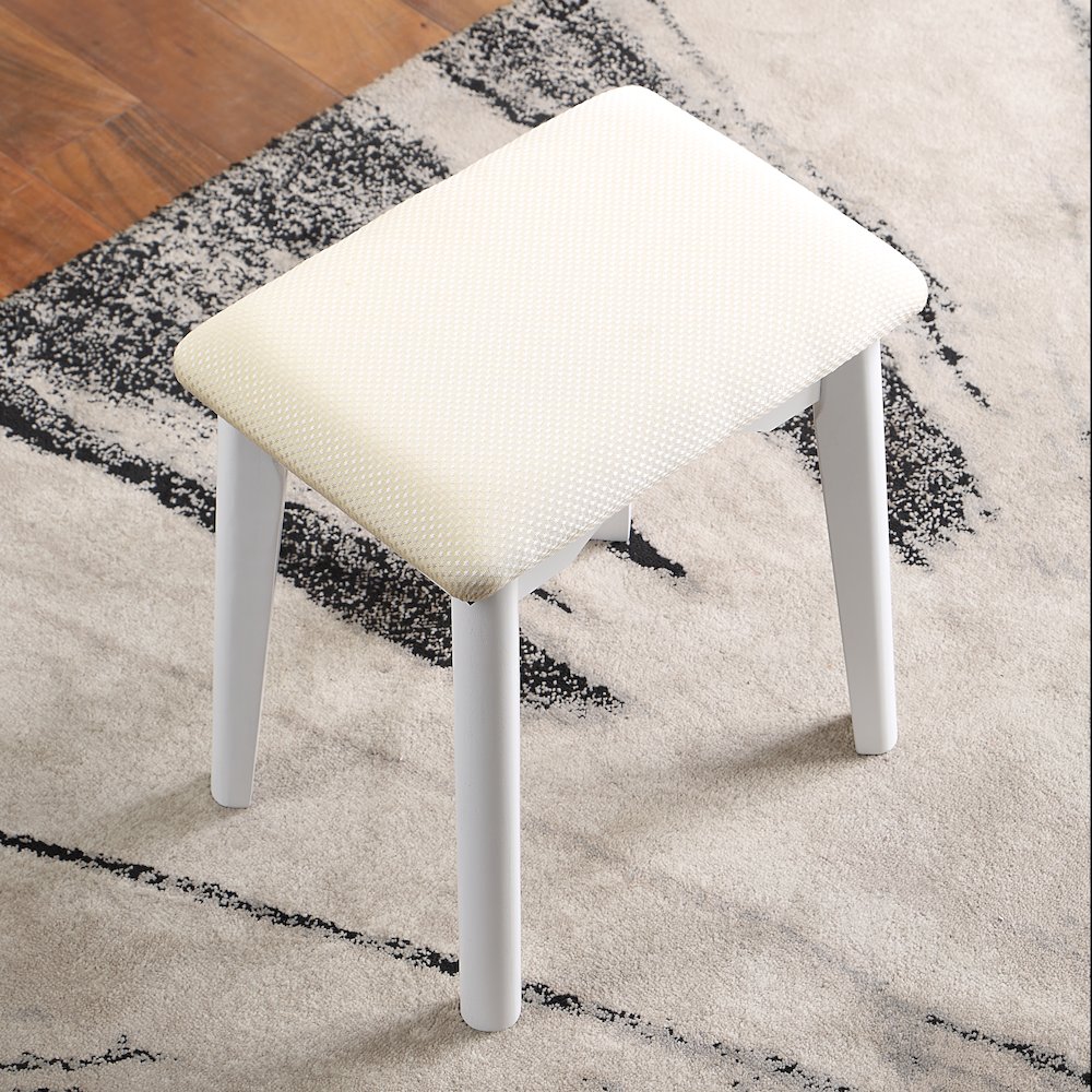 Liannon Contemporary Wood Vanity and Stool Set, White. Picture 5