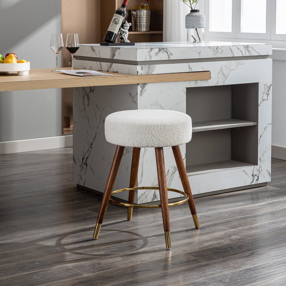 MoMo Boucle Upholstered Counter Height Stool, 360° Swivel, White. Picture 4