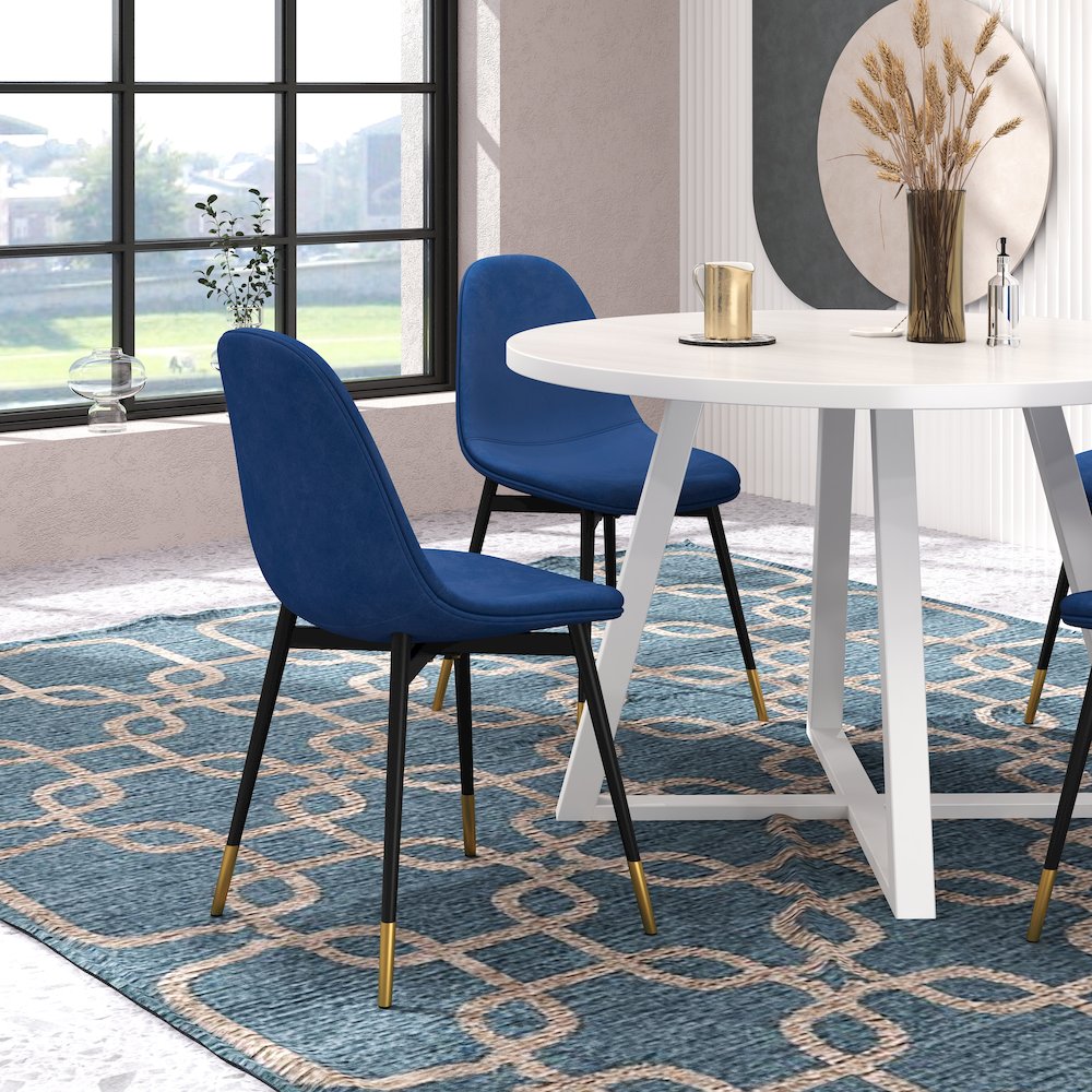 Evatt 5-Piece Round Dining Set, Trestle Round Table with 4 Stylish Chairs, Blue. Picture 9