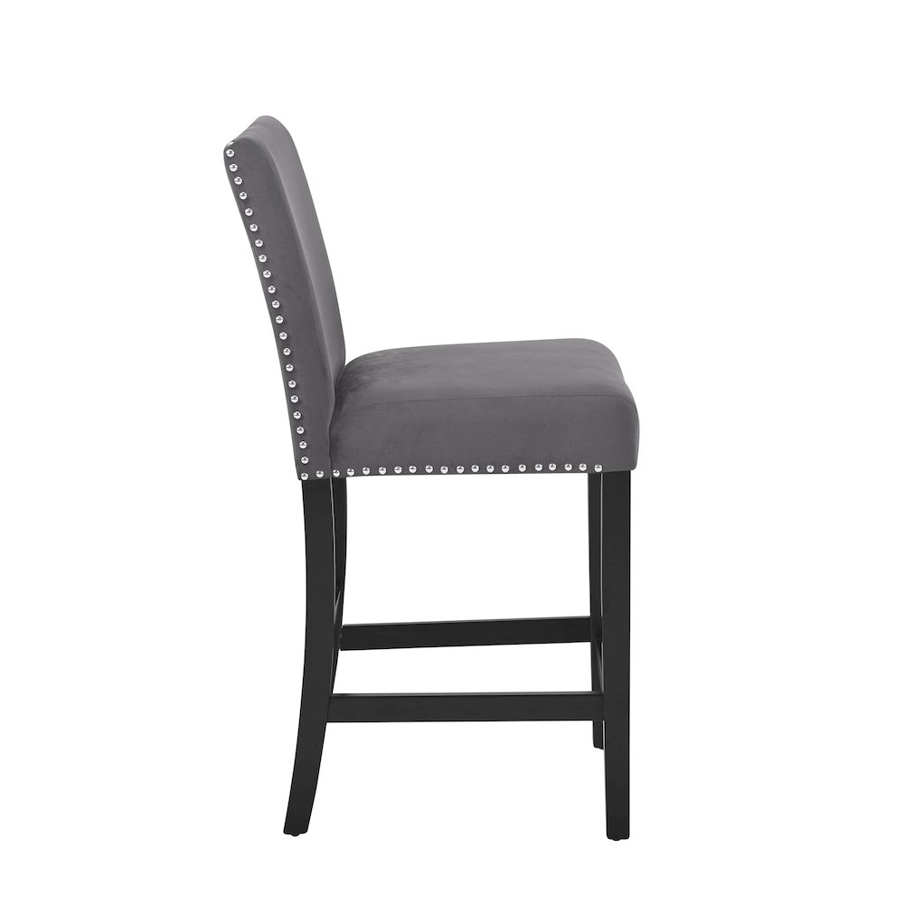 Cobre Contemporary Velvet Counter Stool with Nailhead Trim, Set of 2, Gray. Picture 8