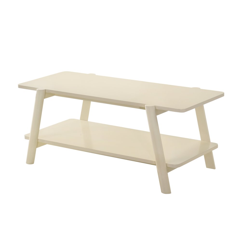 Metz Mid-Century Modern Wood Shelf Coffee Table, Off-White Finish. Picture 1