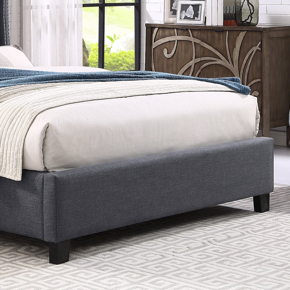 Nantarre Fabric Button Tufted Wingback Queen Bed with Nail Head Trim, Gray. Picture 5