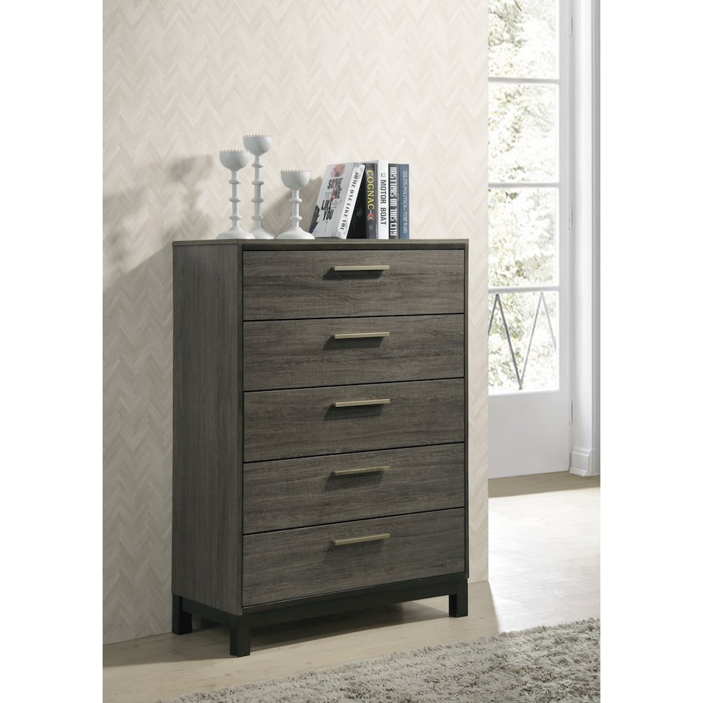Ioana Antique Grey Finish Wood 5 Drawers Chest. Picture 2