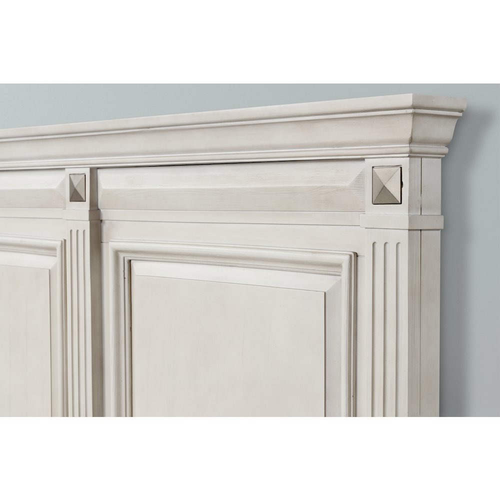 Distressed Parchment Wood Bedroom Set, King Bed, Dresser, Mirror, Nightstand. Picture 11