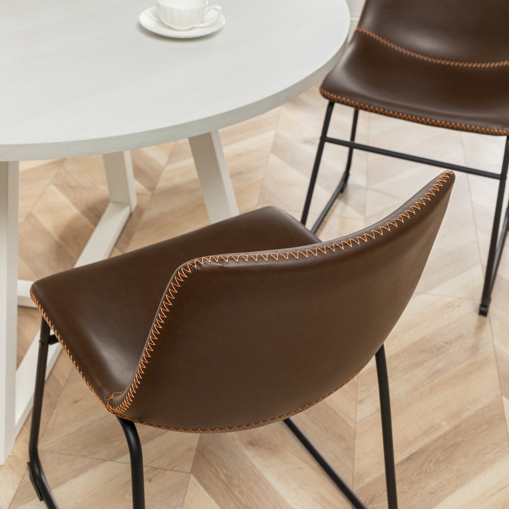 Varna 5-Pc Round Dining Set, Trestle Dining Table with 4 Chairs, Antique Brown. Picture 15