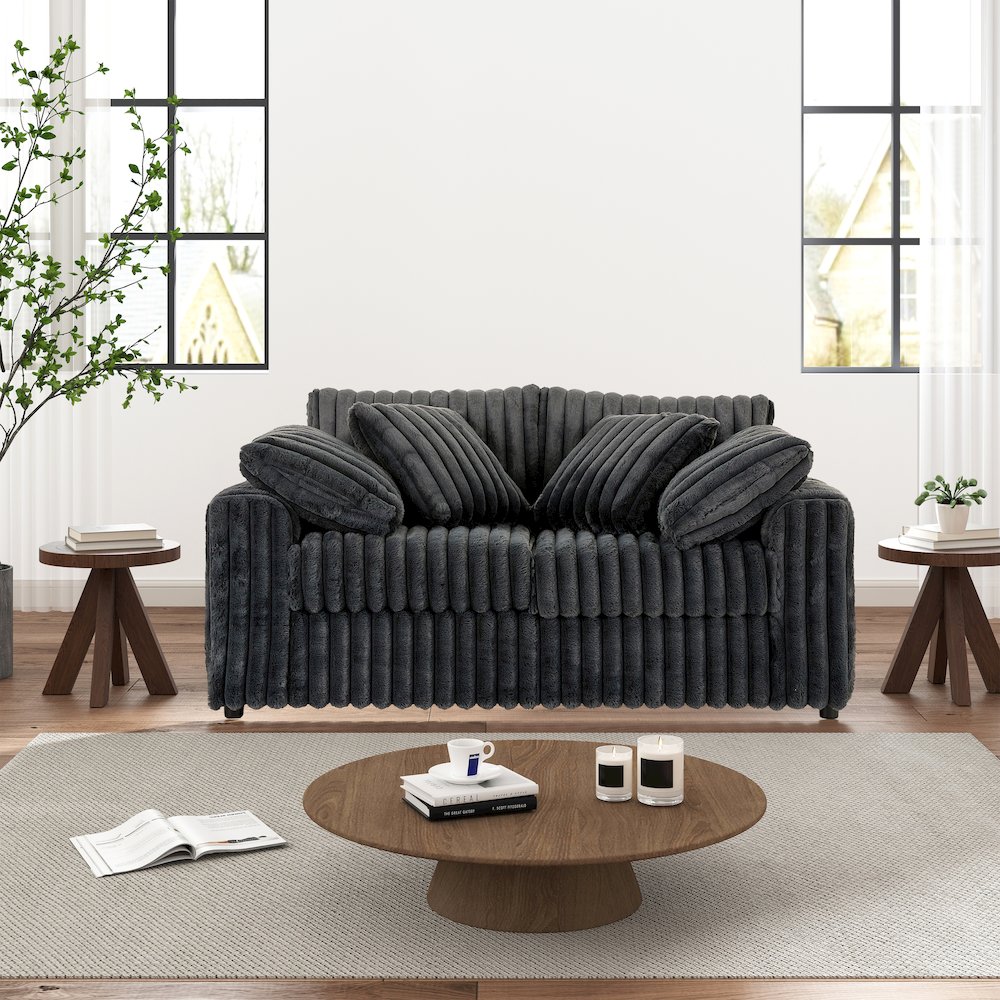 Belvoir 3-Piece Living Room Set, Sofa Loveseat and Ottoman, Charcoal. Picture 5